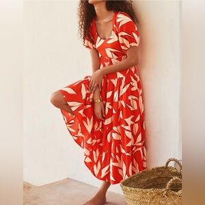 Puff Sleeve Floral Summer Dress Smocked Flowy Tiered Maxi Dress size medium